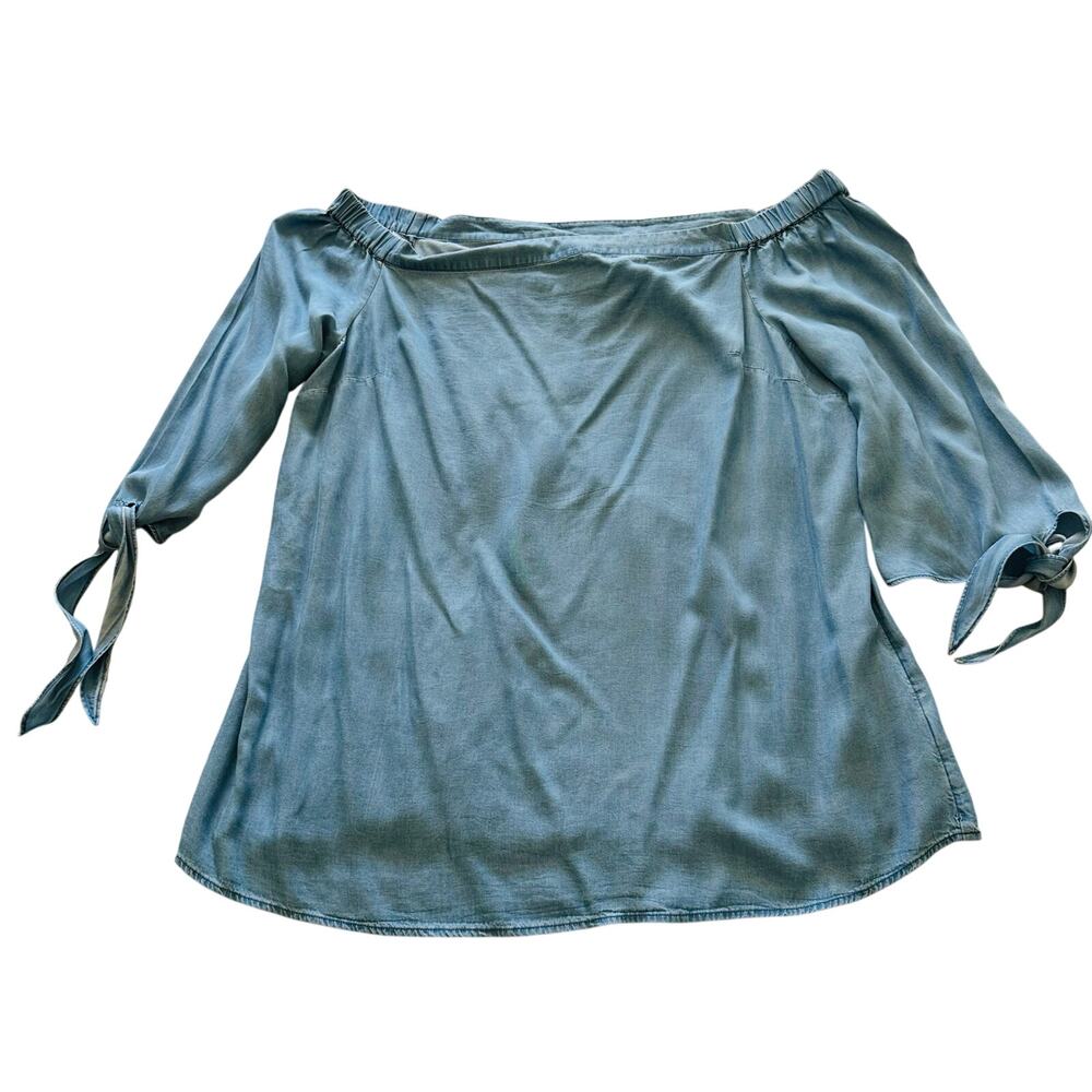 Ava & Viv -Denim Peasant Off Shoulder Boho Blouse - 1X